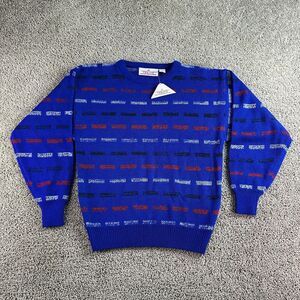 VINTAGE Tomato Sweater Mens Large Blue White Chalk Stripe Acrylic Crewneck 90s